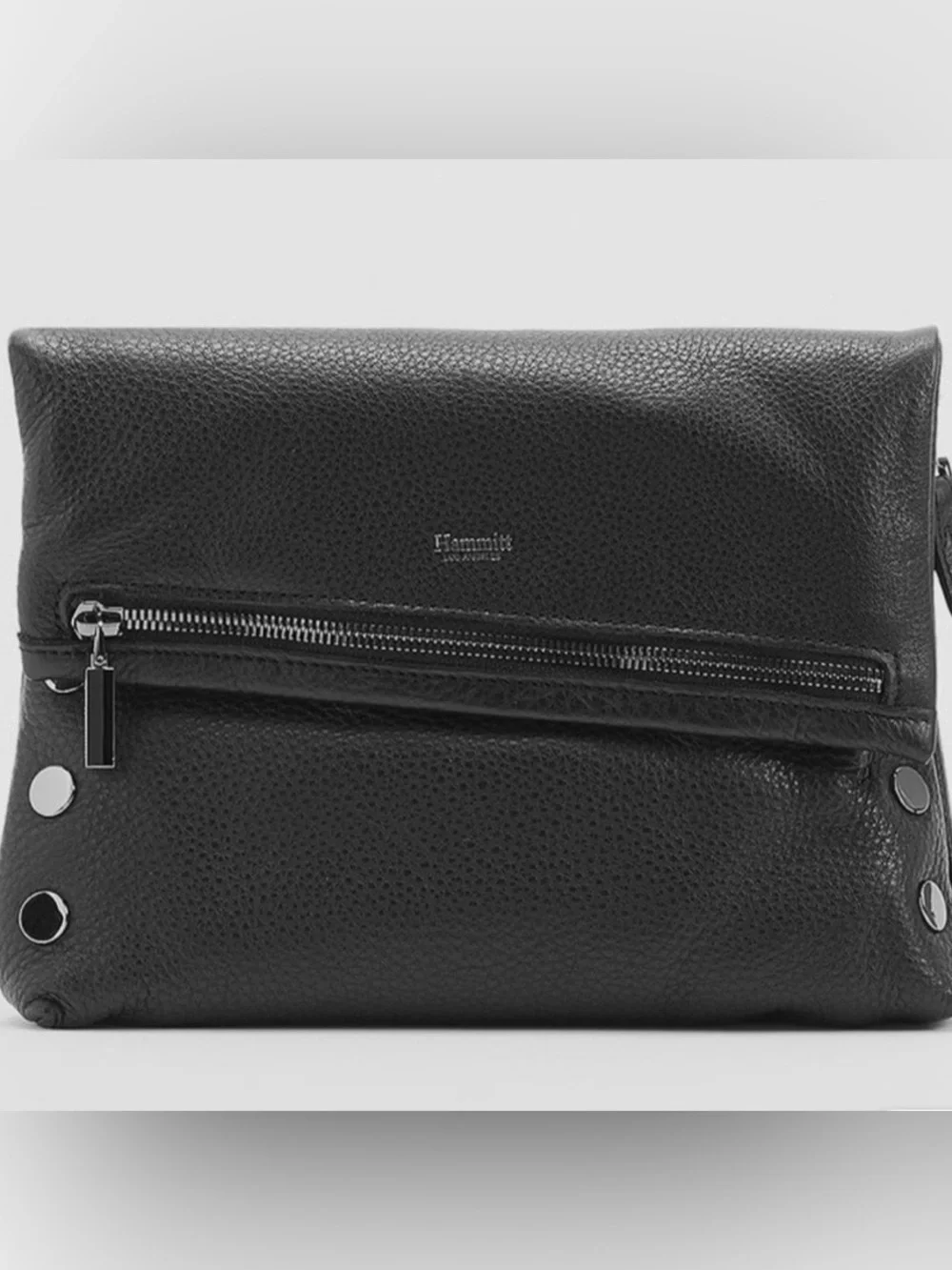 HAMMITT VIP MEDIUM Leather Black Gunmetal Crossbody Clutch